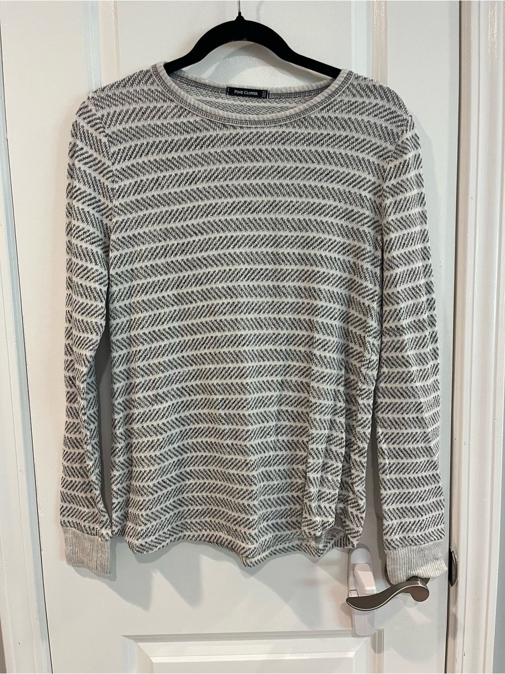 Pink Clover Gray & White Striped Crewneck Sweater